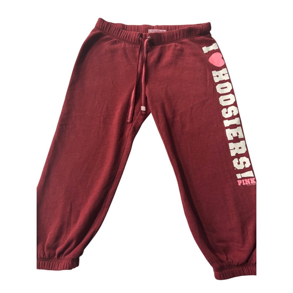I Love Hoosiers Victorias Secret Pink Collegiate Collection Sweatpants S Red Cot
